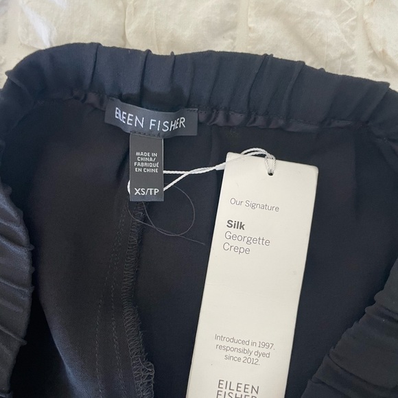 Eileen Fisher Silk Georgette Black Wide Leg Crop Pants - Picture 6 of 10